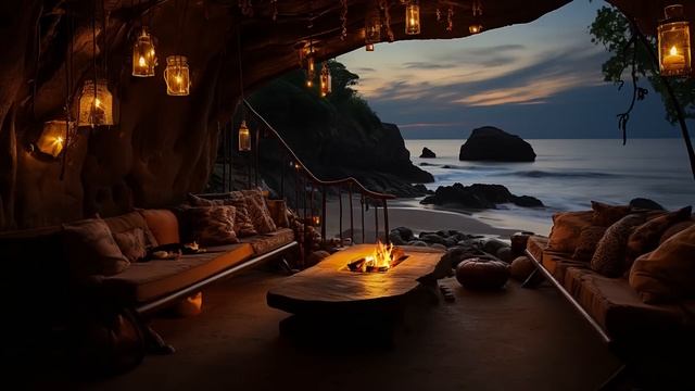 🔥 Звуки волн и потрескивающий огонь в уютной пещере. Шум моря и костра ASMR белый шум для сна смотреть онлайн