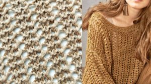 Очень простой ажурный узор для вязания джемпера,  сарафана,  шарфа