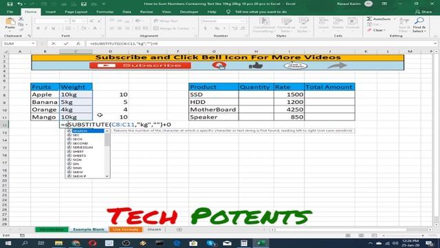 How to SUM Numbers Containing Test Like 10 KG 20 KG 10 Pcs 20 Pcs in excel смотреть онлайн
