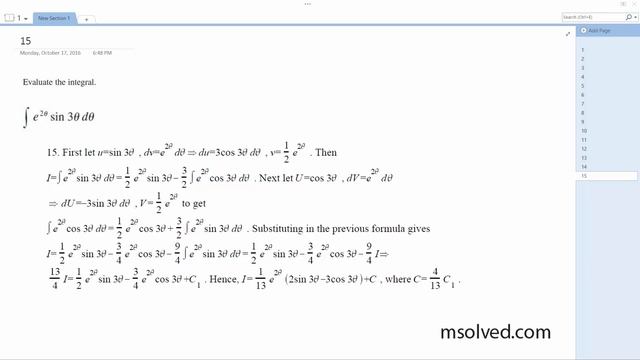 Integrate e^(2 * theta) sin(3 theta) d(theta) смотреть онлайн