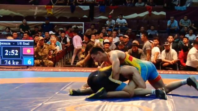 Вольная борьба. Турнир Кожомкула-2019. 74 кг 1\8 Алибек Абдикасымов (KAZ)-Нуртилек Карыпбаев (KGZ) смотреть онлайн