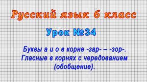 Русский язык 6 класс (Урок№34 - Буквы а и о в корне -зар- – -зор-. Гласные в корнях с чередованием.)