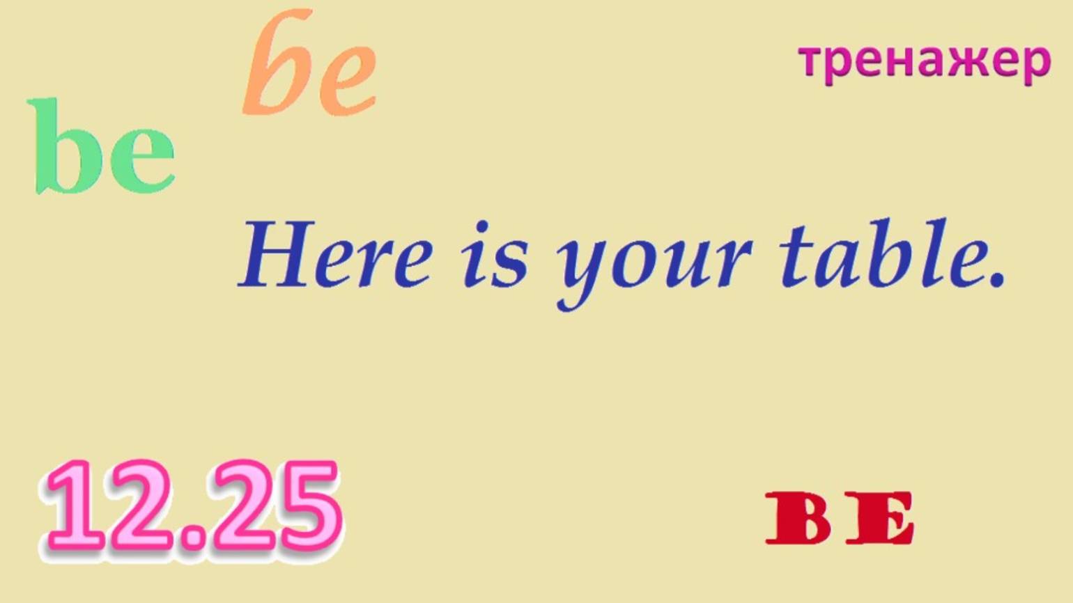 Английский ТРЕНАЖЕР 12.25 РАЗГОВОР О ЕДЕ. Глагол Be. Here is your table. Начинающим