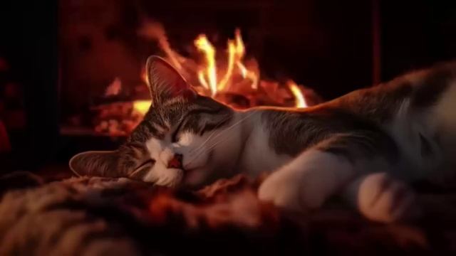 Звуки для сна и отдыха: треск дров и мурлыкание кота на 5 часов. смотреть онлайн