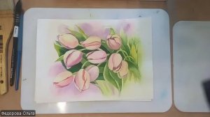 Акварель. Букет тюльпанов