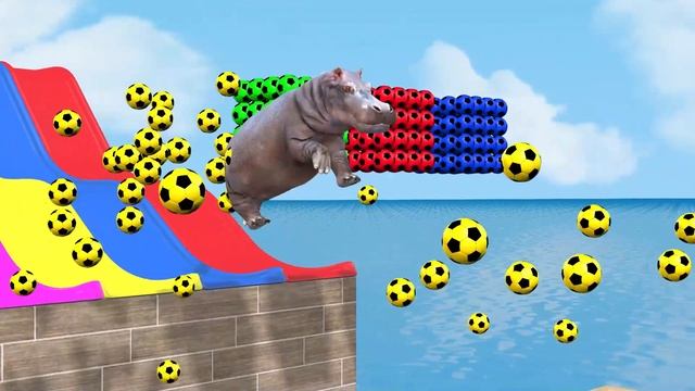 Long Slide Game With Elephant Gorilla Buffalo Hippopotamus Tiger - 3d Animal Game - Color 3D Animal смотреть онлайн