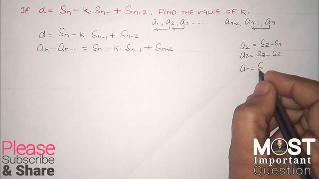 Let Sn denotes the sum of n terms of an AP. Common difference d=Sn-k.S(n-1)+S(n-2). Find k. смотреть онлайн
