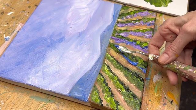EASY Acrylic Painting Lavender Field/ Palette Knife painting смотреть онлайн