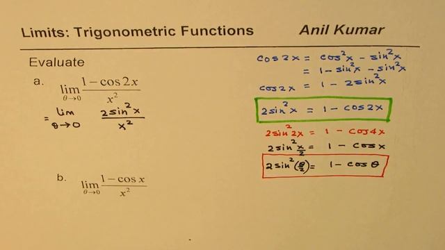 Limit Trigonometric Function (1 - cos2x)/x^2 Half angle Formula application смотреть онлайн