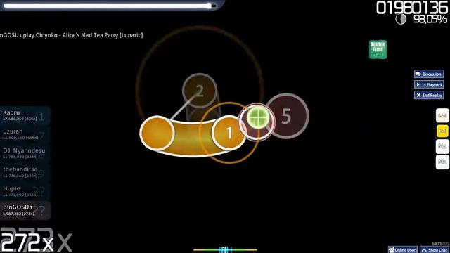 [osu!] Chiyoko - Alice's Mad Tea Party [Lunatic] + DT | BinGOSU3 смотреть онлайн