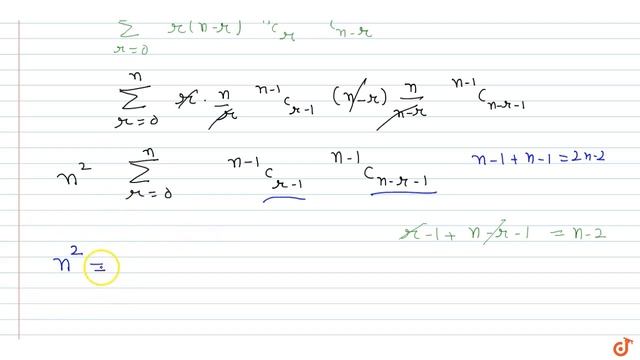 IIT JEE BINOMIAL THEOREM Prove that `sum_(r=0)^n r(n-r)C r2=n^2(^(2n-2)C_n)dot` смотреть онлайн