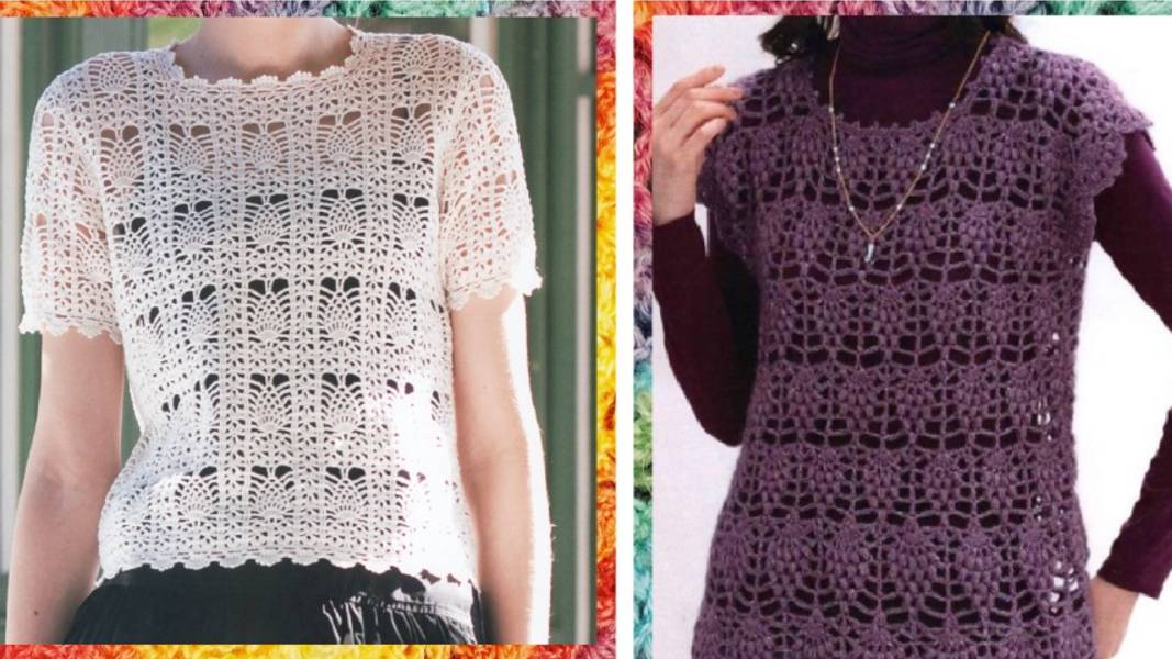 Подборка кофточек с узором "МИНИ-АНАНАС", связанные крючком. смотреть онлайн