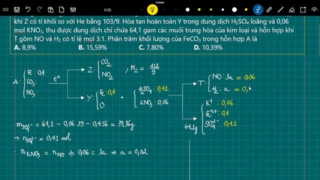 Hỗn hợp A gồm Fe, Fe(NO3)2, Fe(NO3)3 và FeCO3. Nung nóng 0,4 mol hỗn hợp A trong bình kín (không có смотреть онлайн