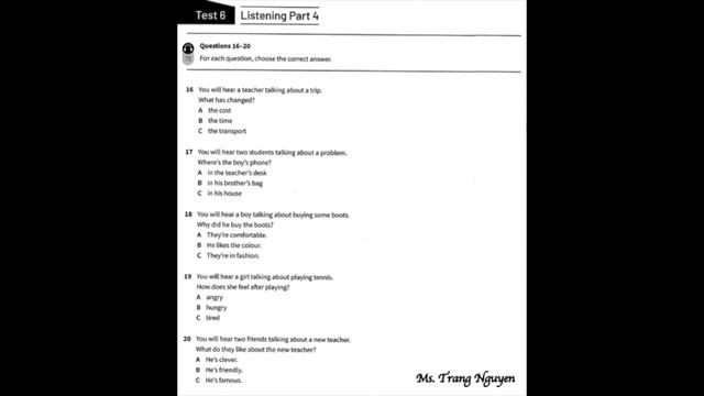 KET LISTENING TEST 6 A2 Key for Schools Trainer 2020 2nd смотреть онлайн