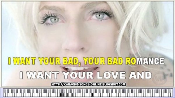 Lady Gaga - Bad Romance - Karaoke Instrumental Version with virtual piano & lyrics - YOUTUBE  video