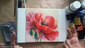 Акрил. Мак и капли росы