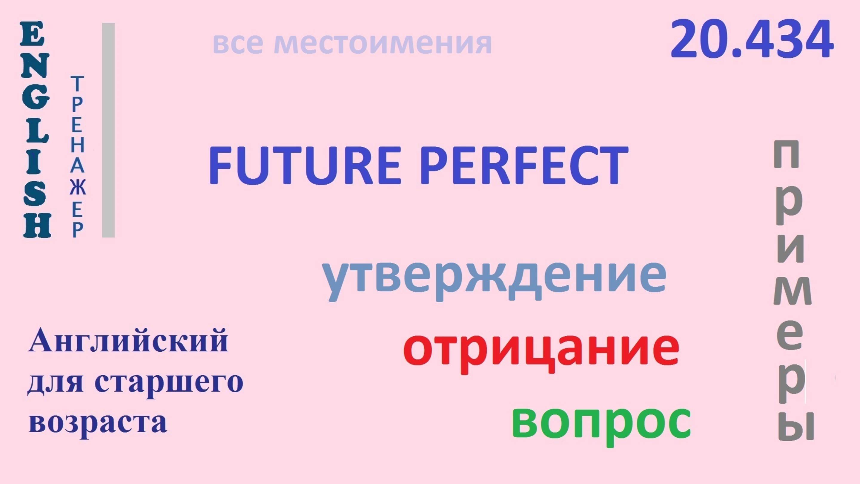 Английский ТРЕНАЖЕР 20.434 Future Perfect I he she you we they утв. отр. вопрос ПРИМЕРЫ смотреть онлайн