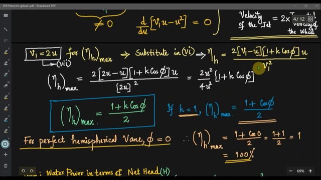 Fluid Machinery KTU, Pelton Turbine, Hydraulic Efficiency, its Maximum Value, Numerical Problem L9 смотреть онлайн
