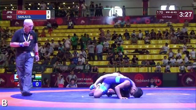 1/2 WW - 46 kg: U. ITO (JPN) v. D. SANJU (IND) смотреть онлайн