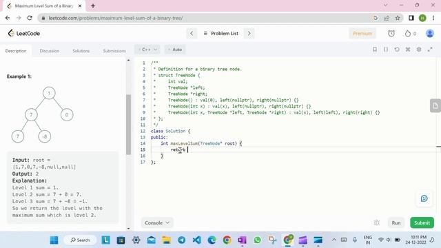 [TREE] 5. Maximum Level Sum Of Binary Tree. смотреть онлайн