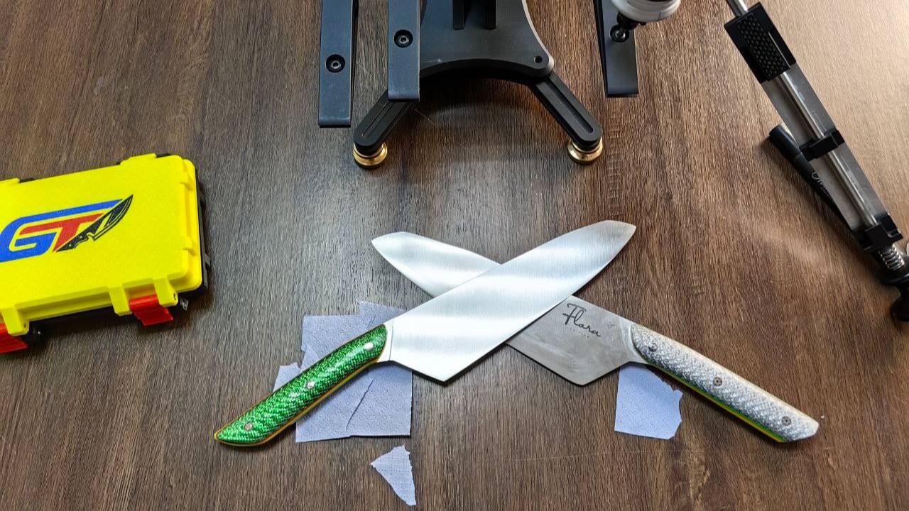 Заточка и сравнение двух шеф ножей от Виталия Салмина + порезушки с Олегом смотреть онлайн