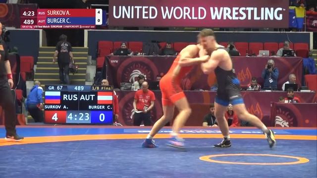 1/8 GR - 67 kg: A. SURKOV (RUS) v. C. BURGER (AUT) смотреть онлайн