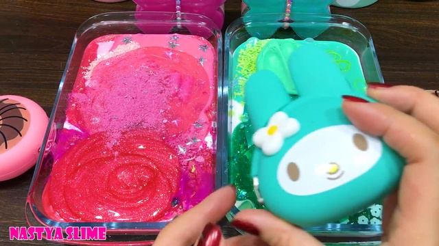PINK Vs MINT ! Mixing Random Into GLOSSY Slime ! Satisfying Slime Video #253