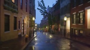 Сильный дождь в Бикон-Хилл - Бостон, Массачусетс - Ночная прогулка 4K