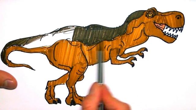 How To Draw T-Rex for Kids - Drawing and Coloring Dinosaur With Color Markers смотреть онлайн