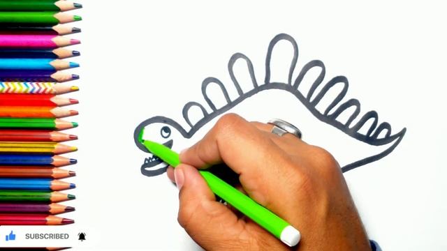 How to Draw a DINOSAUR for kids-Bolalar uchun dinozavr chizish-Easy steps | Kids colouring show смотреть онлайн