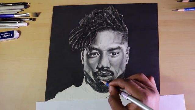 Drawing Michael B. Jordan as Erik Killmonger -Black Panther-Marvel-Time lapse смотреть онлайн