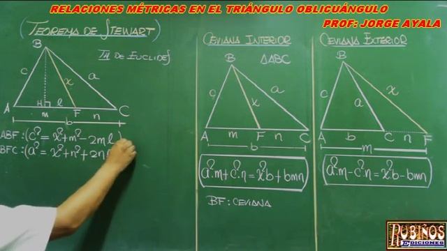 TEOREMA DE STEWART-RELACIONES METRICAS EN TRIANGULOS OBLICUANGULOS-DEMOSTRACION смотреть онлайн
