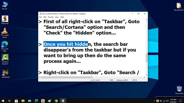 How To Hide Search Box From Windows 10 Taskbar 2021 | Remove Search Bar In Windows 10 | UPDATED