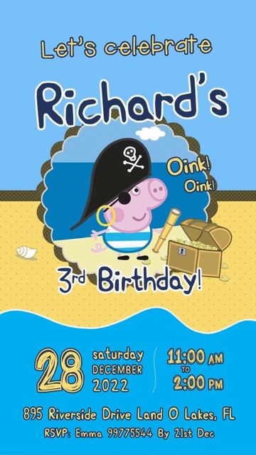 Peppa Pig George The Pirate Animated Video Birthday Invitation смотреть онлайн