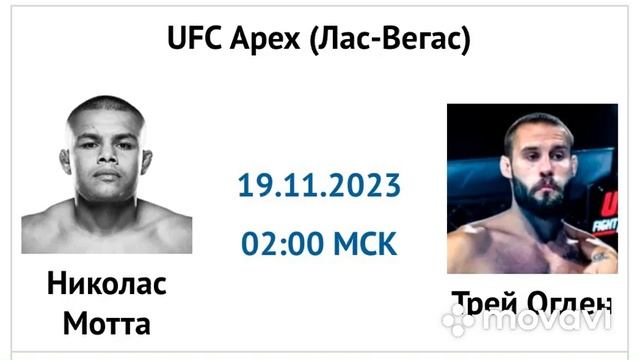 Николас Мотта — Трей Огден прогноз 19 ноября 2023 UFC Fight Night 232 смотреть онлайн