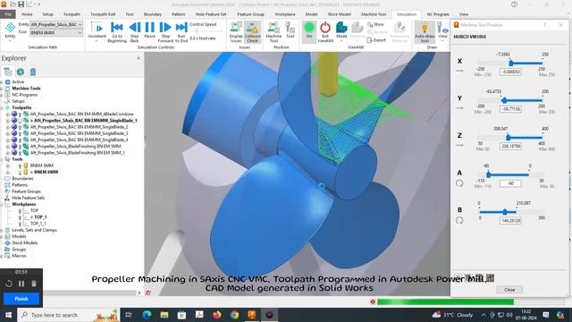 Power Mill 5 Axis Strategy- AFT Propeller (4 Blade) Machining Simulation смотреть онлайн