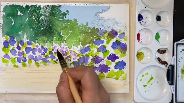 【初心者のための水彩画講座74】紫陽花の風景/花 смотреть онлайн