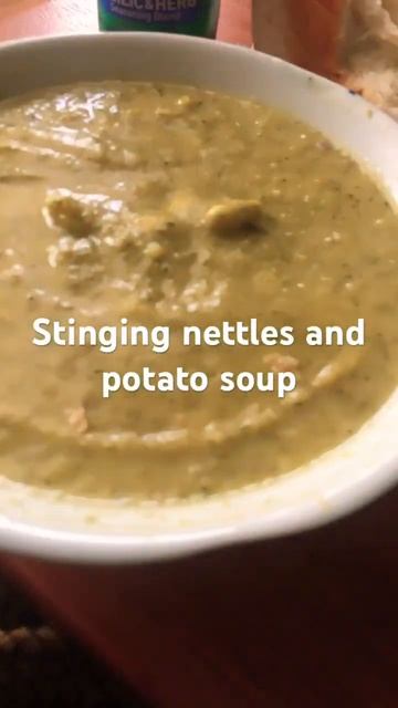 Stinging nettles, couple potatoes, butter and cream. French bread. Lunch смотреть онлайн