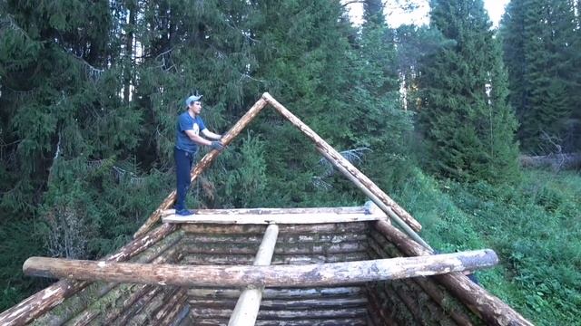 Building Cozy Log Cabin in the Wild with Hand Tools смотреть онлайн