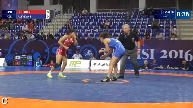 Qual. FW - 49 kg: Y. SUSAKI (JPN) df. Z. ALIYEVA (AZE) by TF, 10-0 смотреть онлайн