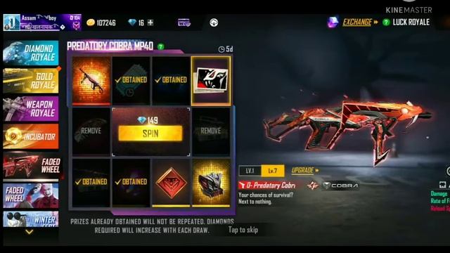 free fire cobra mp40 || is back ||RS 500 ||diamond top up