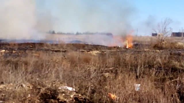 У нас в городе горит поле.