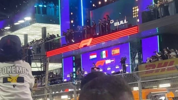 Sergio Perez LIVE Podium Celebration from Saudi Arabian GP 2023