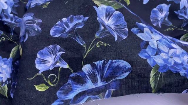 Лен чёрного цвета с принтом голубые цветы 20264 смотреть онлайн