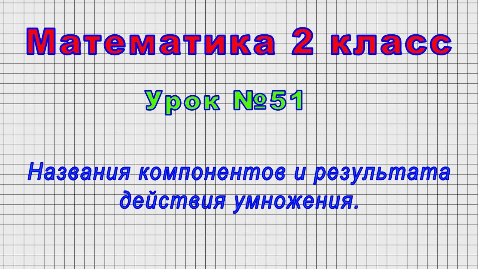 Математика 2 класс (Урок№51 - Названия компонентов и результата действия умножения.) смотреть онлайн