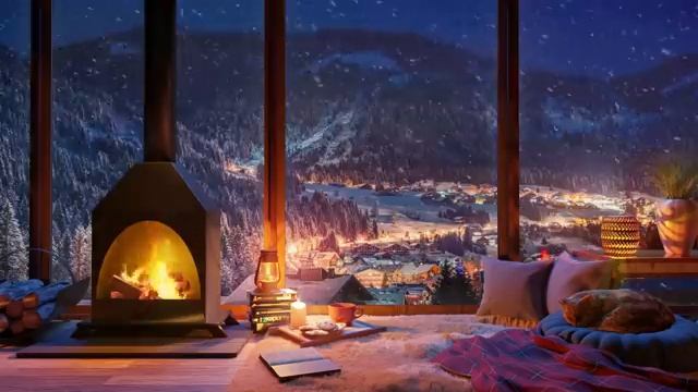Cozy Winter Ambience for Reading with a Fireplace, Snowfall and Blizzard Sounds смотреть онлайн