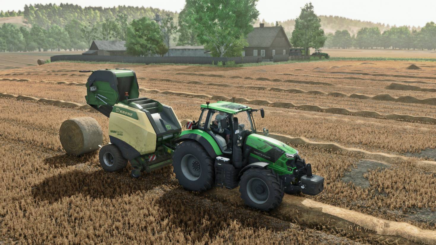 Farming Simulator 25 / Карта Zielonka / Прессование соломы DEUTZ Series 7 + Krone VariPack V190XC смотреть онлайн