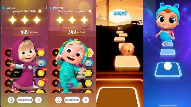 Masha And The Bear - Cocomelon - Pocoyo - Little Angel | Tiles Hop #tileshop #mashaandthebear