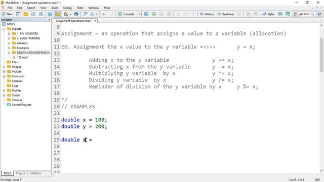 FREE Forex MT5/MQL5 Coding TUTORIALS To Create EA/BOT - OPERATORS - Assignment-PART 97 #timelapse