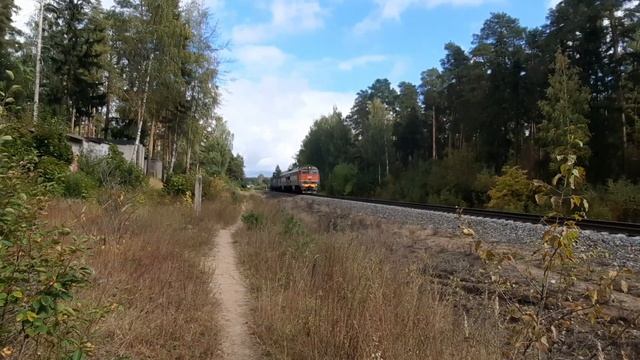 2ТЭ116УД-013 едет с грузовым по перегону Строкино-Иваново-Сортировочное.